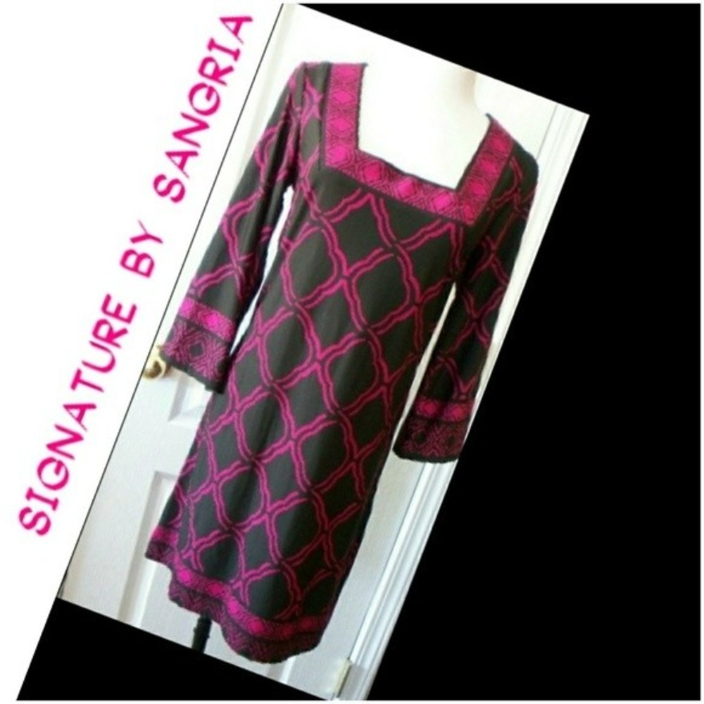 VINTAGE TUNIC DRESS KNIT SQUARE NECK 3/4 SLEEVE TUNIC SMALL WOMENS SMALL
